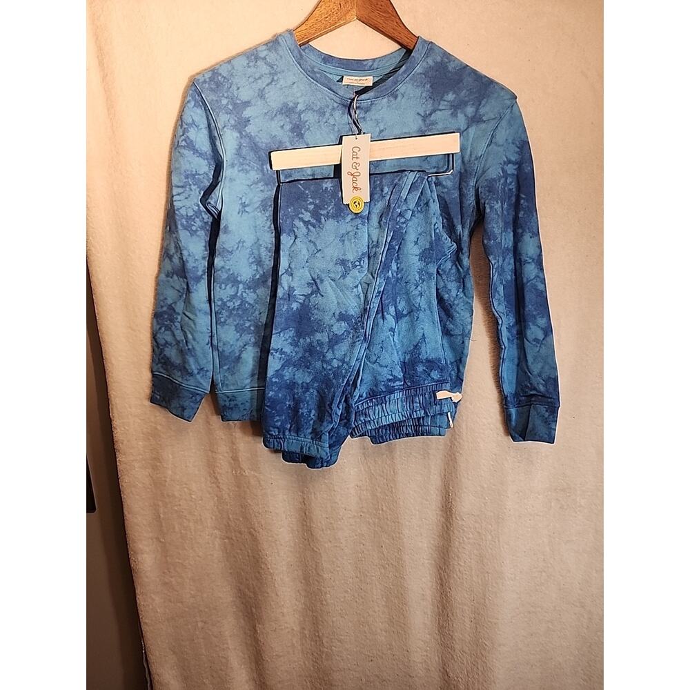 Cat & Jack 100% Cotton 2 Piece Boys Blue Tye Dye Jogger Set Size Med New